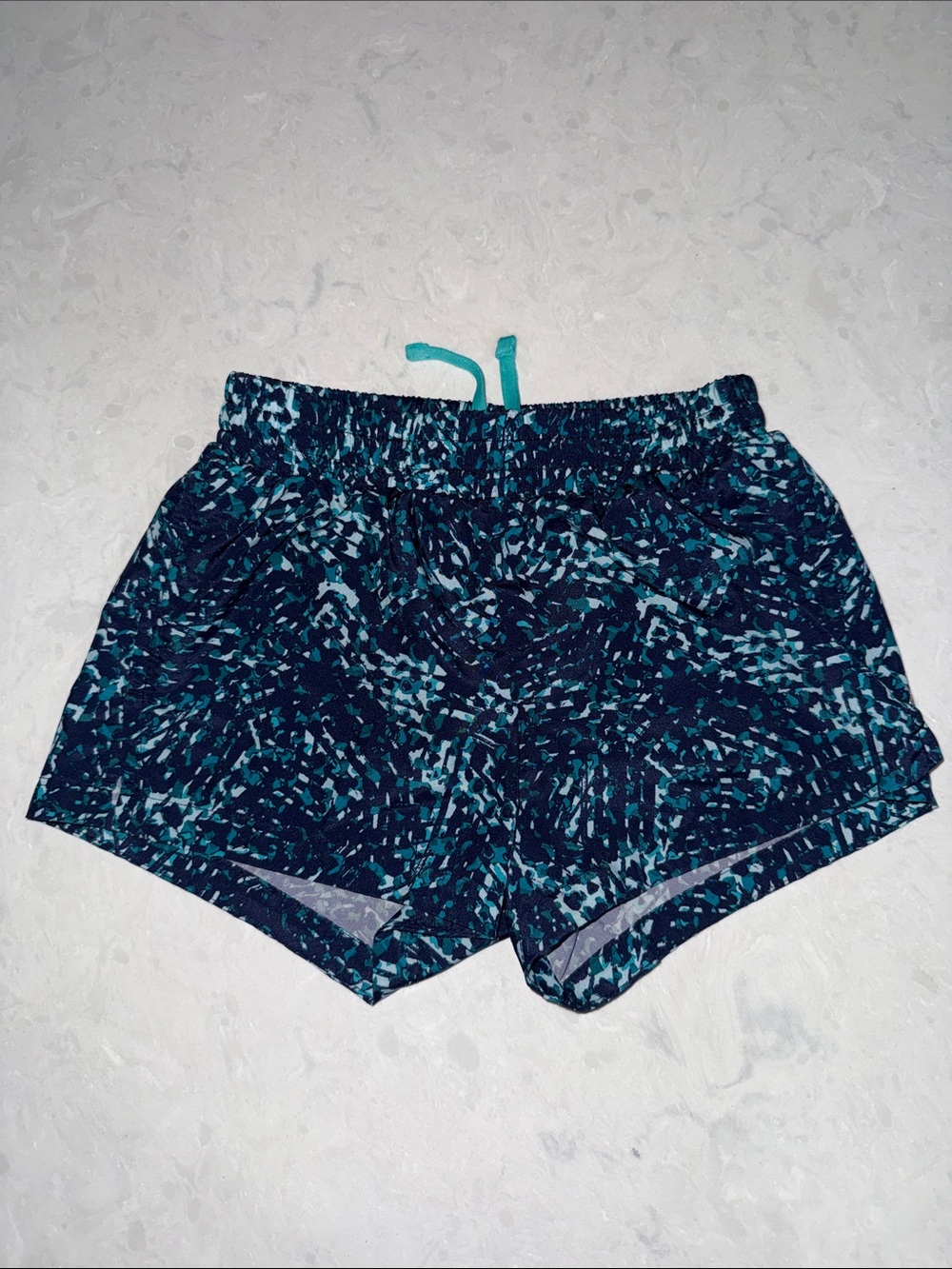Old Navy Teal & Navy Printed Athletic Shorts with Drawstring Waist
